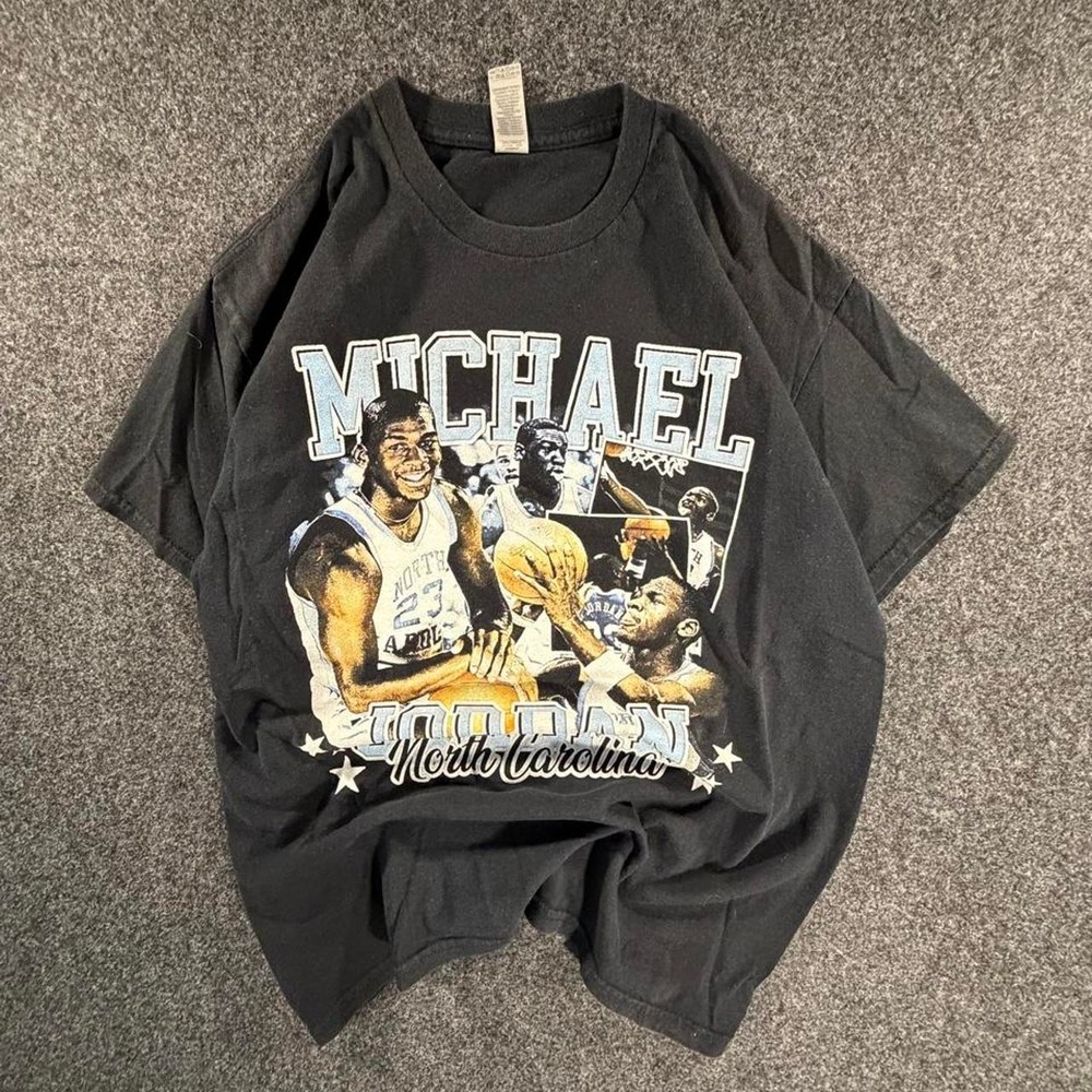 Vintage Michael Jordan North Carolina Graphic T Shirt Gildan Medium UNC Black
